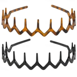 2 Pcs Zig Zag Headbands for Women Teen Girls Men, Plastic Hair Bands with Teeth Thin Zigzag Head Bands for Women's Hair, Non Slip Black Comb Hairbands Accessories