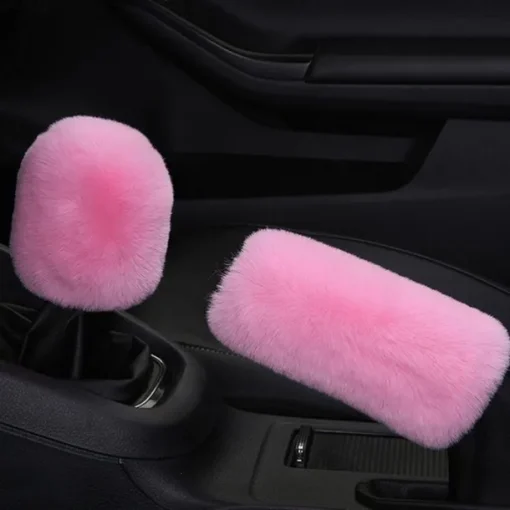 6 Pcs/Set Fluffy Faux Wool Car Steering Wheel Cover Furry Seatbelt Shoulder Pads Auto Center Console Armrest Pads Gear Shift Knob Cover Handbrake Cover Universal Warm Winter