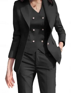 3 Piece Mother of the Bride Elegant Simple Shirt Collar Ankle Length Polyester Long Sleeve with Solid Color
