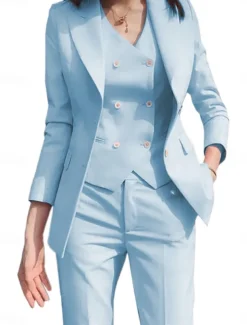 3 Piece Mother of the Bride Elegant Simple Shirt Collar Ankle Length Polyester Long Sleeve with Solid Color