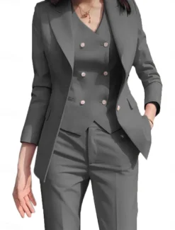 3 Piece Mother of the Bride Elegant Simple Shirt Collar Ankle Length Polyester Long Sleeve with Solid Color