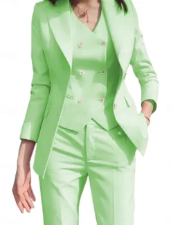 3 Piece Mother of the Bride Elegant Simple Shirt Collar Ankle Length Polyester Long Sleeve with Solid Color