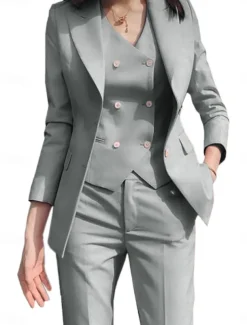 3 Piece Mother of the Bride Elegant Simple Shirt Collar Ankle Length Polyester Long Sleeve with Solid Color