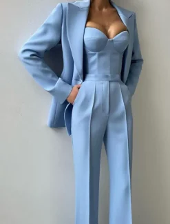 3 Piece Mother of the Bride PantsuitBlazer Set Classic Lapel Long Sleeve