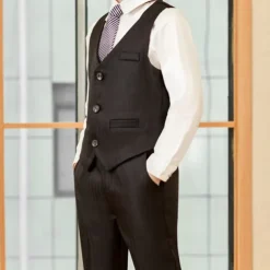 2 Pieces 4 Pieces Ring Bearer Suit Boys Kids Suit Formal Suit Suit & Blazer Clothing Set Formal Outdoor Fashion Formal Solid Color Stripe V Neck Black Gray Polyester