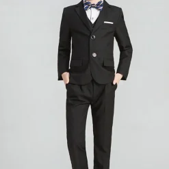 4 Pieces 5 Pieces Ring Bearer Suit Boys Kids Toddler Suit Formal Suit Suit & Blazer Suit Vest Jacket & Pants Formal Anniversary Party Back to School Fashion Gentle Solid Color Black Navy Blue Cotton