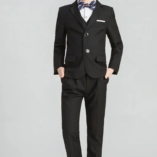 4 Pieces 5 Pieces Ring Bearer Suit Boys Kids Toddler Suit Formal Suit Suit & Blazer Suit Vest Jacket & Pants Formal Anniversary Party Back to School Fashion Gentle Solid Color Black Navy Blue Cotton
