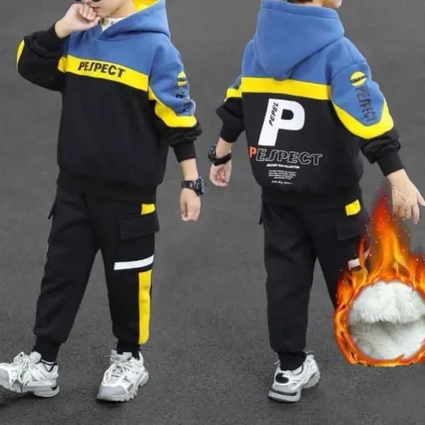 2 Pieces Kids Boys Hoodie & Pants Outfit Letter Long Sleeve Set Casual Fashion Cool Winter Fall 7-13 Years Blue Beige