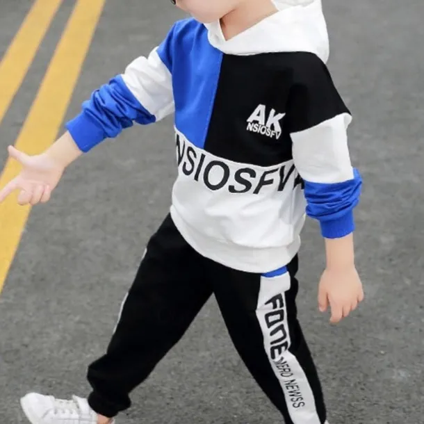 2 Pieces Kids Boys Hoodie & Pants Clothing Set Outfit Letter Long Sleeve Cotton Set Outdoor Fashion Daily Winter Fall 7-13 Years Blue Red