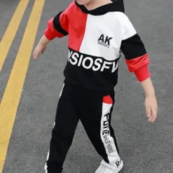 2 Pieces Kids Boys Hoodie & Pants Clothing Set Outfit Letter Long Sleeve Cotton Set Outdoor Fashion Daily Winter Fall 7-13 Years Blue Red