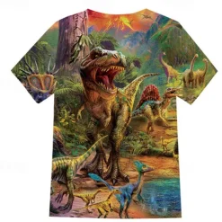 2 Pieces Kids Boys T-shirt & Shorts Clothing Set Outfit Graphic Dinosaur Short Sleeve Crewneck Set Outdoor Sports Fashion Cool Spring 7-13 Years Blue Dusty Blue Green