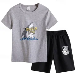 2 Pieces Kids Boys T-shirt & Shorts Outfit Cartoon Short Sleeve Cotton Set Casual Cool Summer Spring 4 years+ Black White Yellow