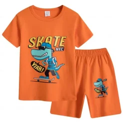 2 Pieces Kids Boys T-shirt & Shorts Outfit Cartoon Short Sleeve Cotton Set Casual Cool Summer Spring 4 years+ Black White Yellow