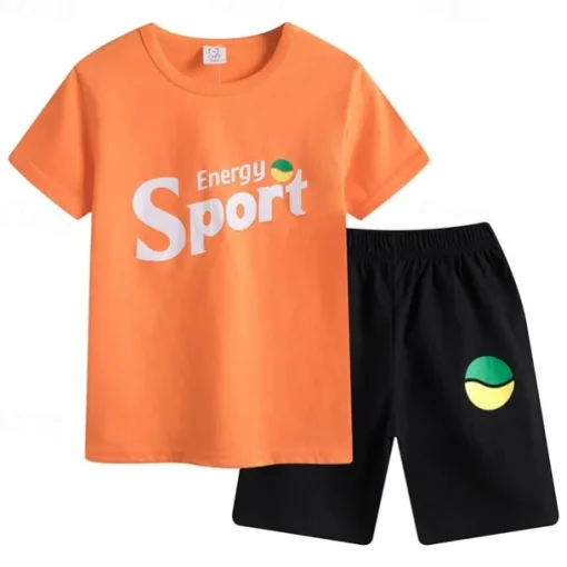 2 Pieces Kids Boys T-shirt & Shorts Outfit Cartoon Short Sleeve Cotton Set Casual Cool Summer Spring 4 years+ Black White Yellow