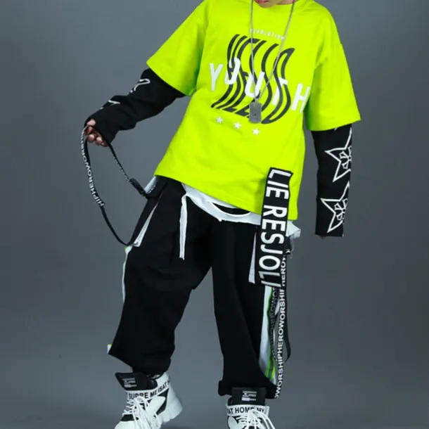 2 Pieces Kids Boys T-shirt & Pants Clothing Set Outfit Letter Long Sleeve Patchwork Cotton Set Outdoor Fashion Cool Winter Fall 7-13 Years Green