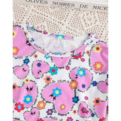 2 Pieces Kids Girls' Graphic Crewneck Shirt & Shorts Set Short Sleeve Fashion School 7-13 Years Summer Purple
