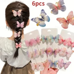 6 Pieces Kids Girls' Hair Accessories Sweet Party Daily Solid Color 6# pink 4# Butterfly Love
