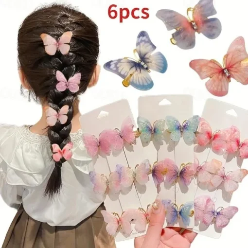 6 Pieces Kids Girls' Hair Accessories Sweet Party Daily Solid Color 6# pink 4# Butterfly Love