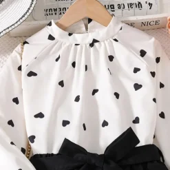 2 Pieces Kids Girls' Polka Dot Tie Knot Pants Suit Set Long Sleeve Active School 7-13 Years Spring White