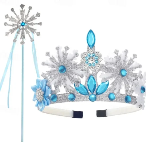 2 Pieces Kids Girls' Princess Dress Up Set Princess Costume Scepter Crown Sweet Party Birthday Snowflake Blue Light Blue