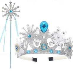 2 Pieces Kids Girls' Princess Dress Up Set Princess Costume Scepter Crown Sweet Party Birthday Snowflake Blue Light Blue