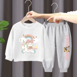 2 Pieces Kids Girls' Rainbow Crewneck Hoodie & Sweatpants Set Set Long Sleeve Active Outdoor Cotton 3-7 Years Spring Black unicorn sweater + nice black pants Black unicorn sweater + nice gray pants