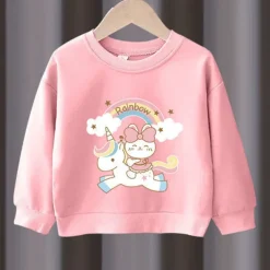 2 Pieces Kids Girls' Rainbow Crewneck Hoodie & Sweatpants Set Set Long Sleeve Active Outdoor Cotton 3-7 Years Spring Black unicorn sweater + nice black pants Black unicorn sweater + nice gray pants