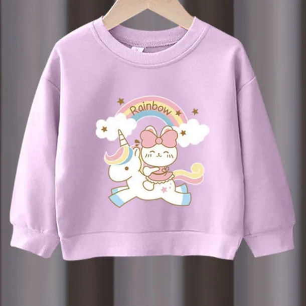 2 Pieces Kids Girls' Rainbow Crewneck Hoodie & Sweatpants Set Set Long Sleeve Active Outdoor Cotton 3-7 Years Spring Black unicorn sweater + nice black pants Black unicorn sweater + nice gray pants