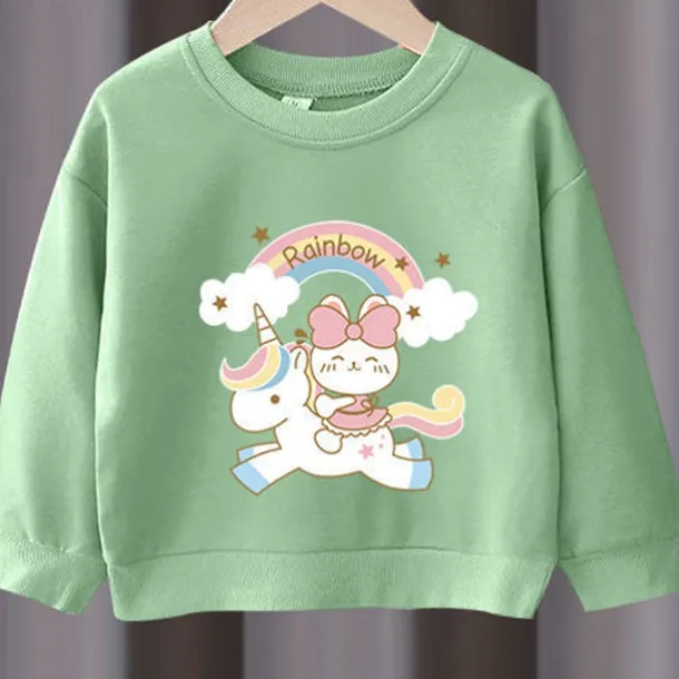 2 Pieces Kids Girls' Rainbow Crewneck Hoodie & Sweatpants Set Set Long Sleeve Active Outdoor Cotton 3-7 Years Spring Black unicorn sweater + nice black pants Black unicorn sweater + nice gray pants