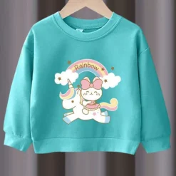 2 Pieces Kids Girls' Rainbow Crewneck Hoodie & Sweatpants Set Set Long Sleeve Active Outdoor Cotton 3-7 Years Spring Black unicorn sweater + nice black pants Black unicorn sweater + nice gray pants