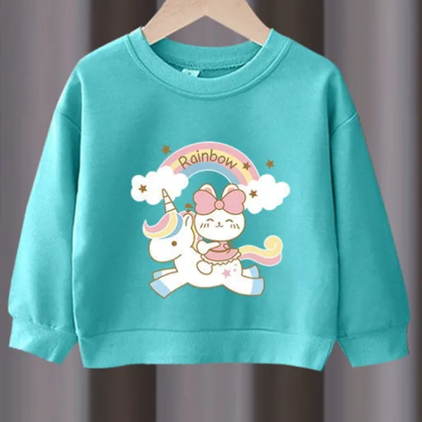 2 Pieces Kids Girls' Rainbow Crewneck Hoodie & Sweatpants Set Set Long Sleeve Active Outdoor Cotton 3-7 Years Spring Black unicorn sweater + nice black pants Black unicorn sweater + nice gray pants