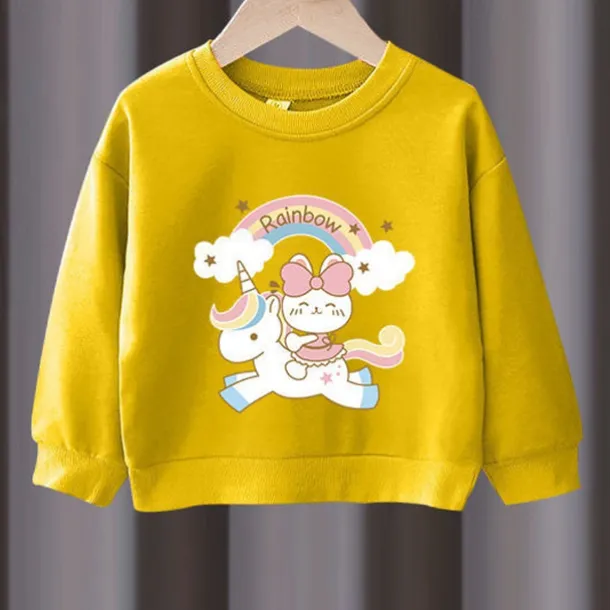 2 Pieces Kids Girls' Rainbow Crewneck Hoodie & Sweatpants Set Set Long Sleeve Active Outdoor Cotton 3-7 Years Spring Black unicorn sweater + nice black pants Black unicorn sweater + nice gray pants