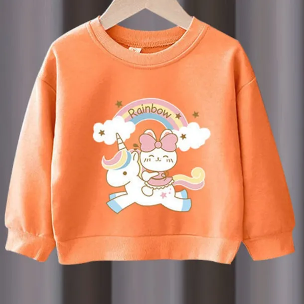 2 Pieces Kids Girls' Rainbow Crewneck Hoodie & Sweatpants Set Set Long Sleeve Active Outdoor Cotton 3-7 Years Spring Black unicorn sweater + nice black pants Black unicorn sweater + nice gray pants