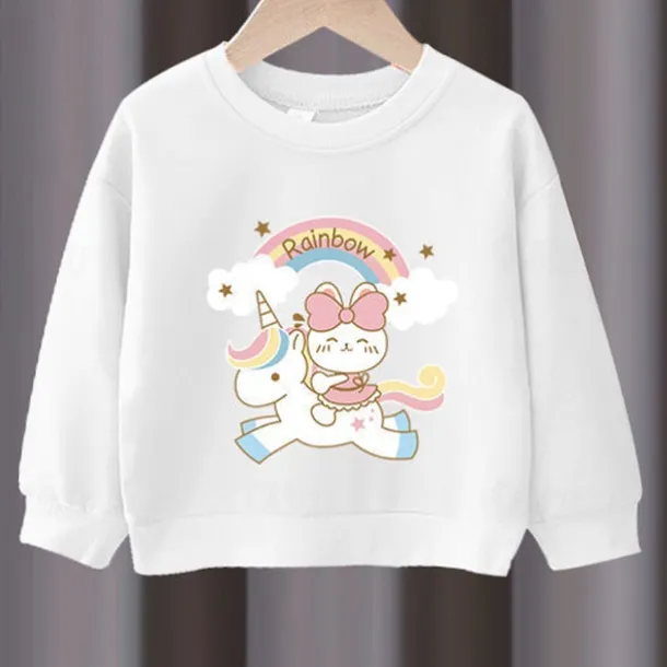 2 Pieces Kids Girls' Rainbow Crewneck Hoodie & Sweatpants Set Set Long Sleeve Active Outdoor Cotton 3-7 Years Spring Black unicorn sweater + nice black pants Black unicorn sweater + nice gray pants