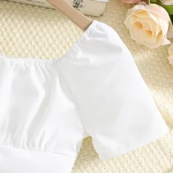 2 Pieces Kids Girls' Solid Color Shorts Suit Set Short Sleeve Fashion Outdoor 3-7 Years Summer White