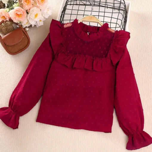 2 Pieces Kids Girls' Solid Color Skirt & Shirt Set Long Sleeve Active Outdoor 7-13 Years Winter Red