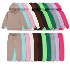 2 Pieces Kids Girls' Solid Color Pocket Hoodie & Sweatpants Set Set Long Sleeve Active School 7-13 Years Fall Light Blue fluorescent green Black