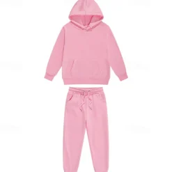 2 Pieces Kids Girls' Solid Color Pocket Hoodie & Sweatpants Set Set Long Sleeve Active School 7-13 Years Fall Light Blue fluorescent green Black