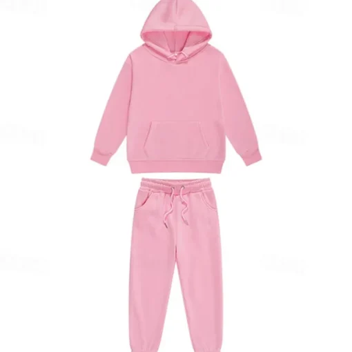 2 Pieces Kids Girls' Solid Color Pocket Hoodie & Sweatpants Set Set Long Sleeve Active School 7-13 Years Fall Light Blue fluorescent green Black