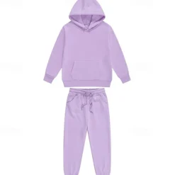 2 Pieces Kids Girls' Solid Color Pocket Hoodie & Sweatpants Set Set Long Sleeve Active School 7-13 Years Fall Light Blue fluorescent green Black