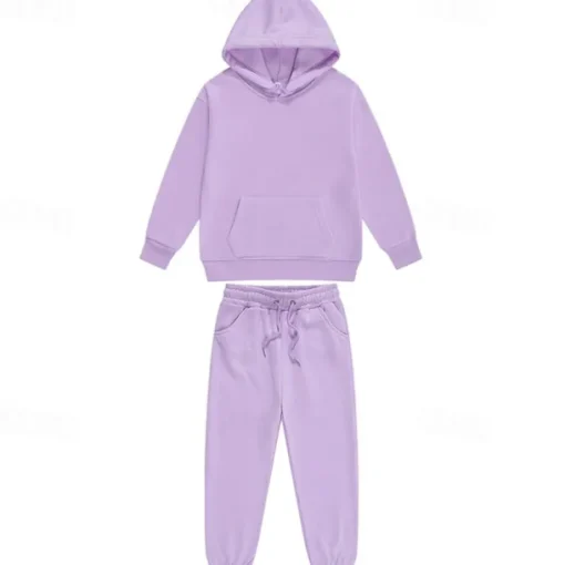 2 Pieces Kids Girls' Solid Color Pocket Hoodie & Sweatpants Set Set Long Sleeve Active School 7-13 Years Fall Light Blue fluorescent green Black