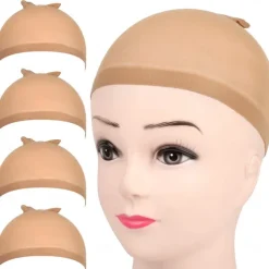 4 pieces Light Brown Stocking Wig Caps Stretchy Nylon Wig Caps for Women
