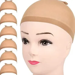 6 pieces light brown stocking wig caps stretchy nylon wig caps for women