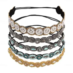 1 Pieces Rhinestone Beaded Elastic Headband Jewel Headbands Pearl Hair Band Crystal Beaded Women Head Wrap Lady Girls Hair Jewelry Accessories