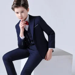 4 Pieces Ring Bearer Suit Boys Kids Suit & Blazer Blazer & Vest & Pants & Shirt & Tie Formal Set Clothing Set Party Special Occasion Birthday Fashion Gentle Solid Color Black Dusty Blue Spandex