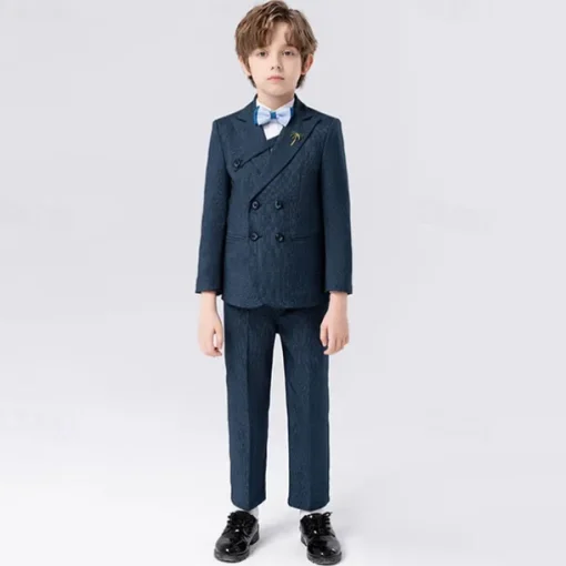 5 Pieces Ring Bearer Suit Boys Kids Suit Formal Suit Blazer & Vest & Pants & Brooch & Tie Formal Party Valentines Fashion Cool Solid Color Pocket Navy Blue Light Blue Polyester