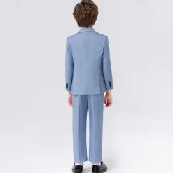 5 Pieces Ring Bearer Suit Boys Kids Suit Formal Suit Blazer & Vest & Pants & Brooch & Tie Formal Party Valentines Fashion Cool Solid Color Pocket Navy Blue Light Blue Polyester