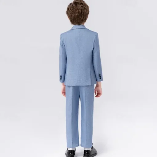 5 Pieces Ring Bearer Suit Boys Kids Suit Formal Suit Blazer & Vest & Pants & Brooch & Tie Formal Party Valentines Fashion Cool Solid Color Pocket Navy Blue Light Blue Polyester