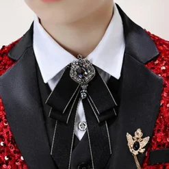 4 Pieces Ring Bearer Suit Boys Kids Suit Formal Suit Blazer & Pants & Shirts & Tie Formal Party Valentines Fashion Cool Solid Color Pocket Wine Polyester