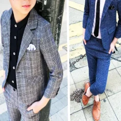 3 Pieces Ring Bearer Suit Boys Kids Suit Formal Suit Suit & Blazer Clothing Set Party Street Cool Gentle Plaid Navy Blue Dark Gray Cotton